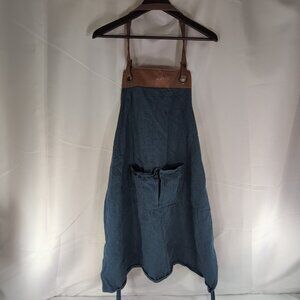 Nespresso Denim Apron Barista Collection Blue Jean Brown Faux Leather Coffee